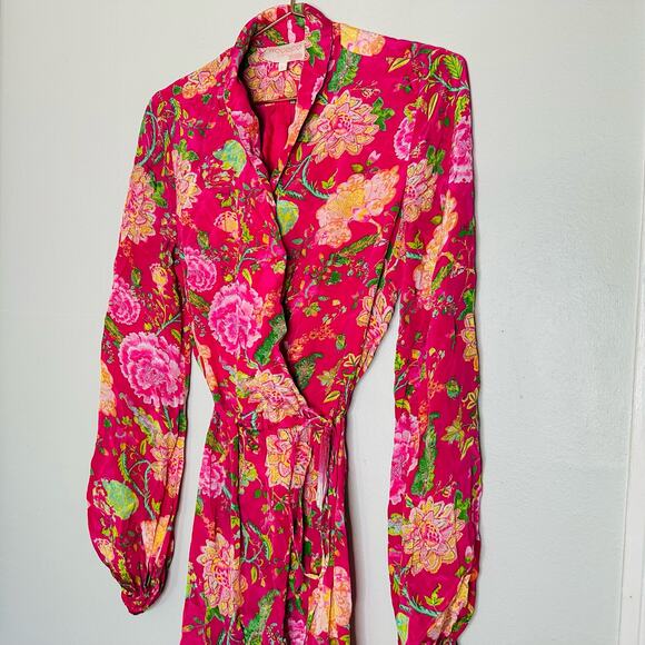 ROCOCO SAND Chloe Pink Floral Long Sleeves Wrap Maxi Dress Size Small - Picture 7 of 16